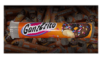 a tube of ganziro donuts sitting on top of a pile of donuts